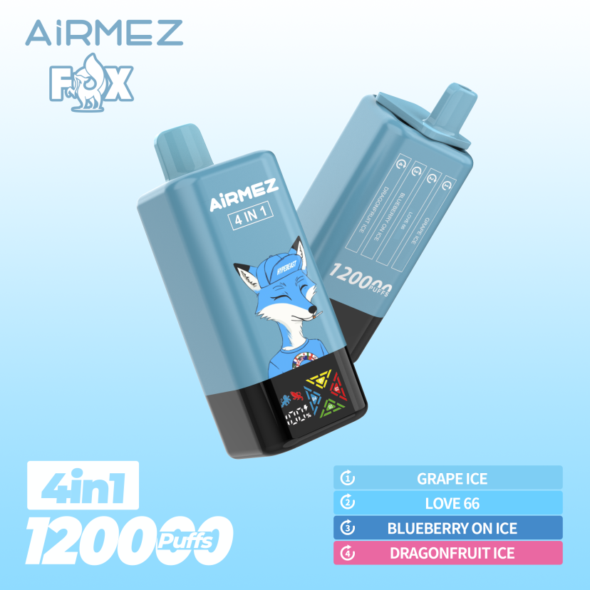 Airmez vape – Fox 4in1 120000puffs Disposable Vape Grape Ice & Love 66 & Blueberry On Ice & Dragonfruit Ice